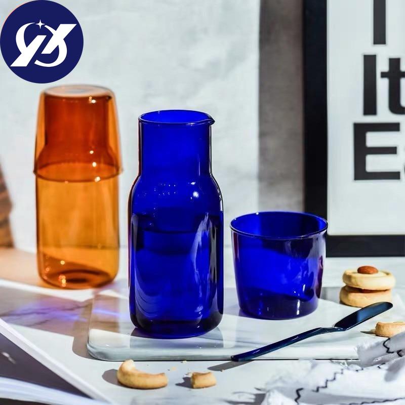 Japanese Style Transparent Candy Color Glass Teacup Set Simple Heat-Resistant Drinking Juice Cup With Tea Pitcher Water Bottle