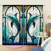 2-Panels Stained Glass Dolphin Decorative Curtains   Semi Transparent Without Lining   Durable Polyester Fiber Curtains