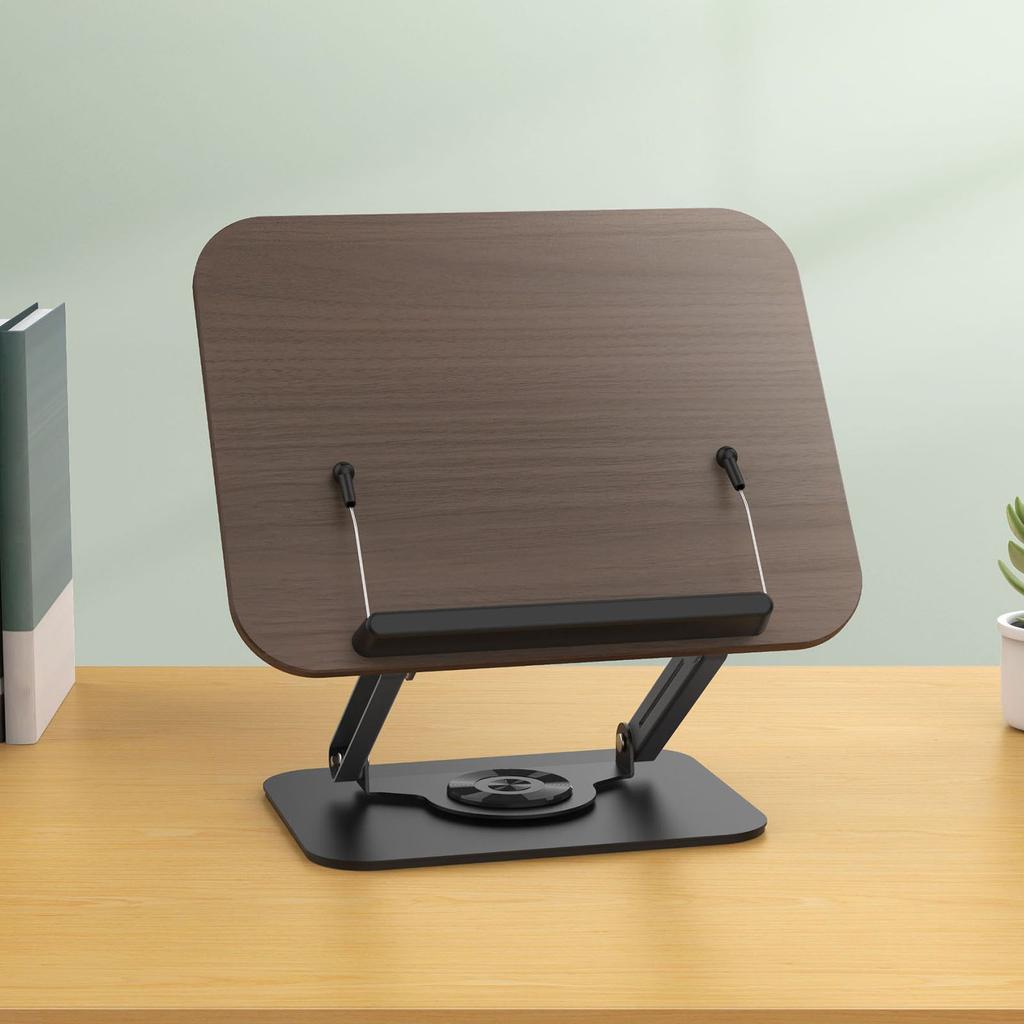 Book Stand Foldable   Book Holder with 360 Degrees  Rotating Base Elastic Clips for Recipe Tablet Laptop