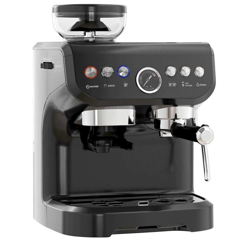 Espresso Machine, 1600 W, Built-In Grinder, Steam Wand, 15-Bar Pump, 2 L Water Tank, Black