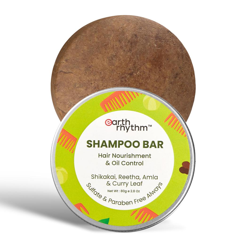 Earth Rhythm Shikakai Shampoo Bar for Hairfall | Contains Shikakai, Curry Leaf, Reeta & Amla Extracts | Men & Women | Sulphate & Paraben Free (Tin