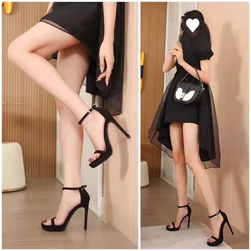 2025 women's new word with sexy versatile thin heel waterproof platform platform platform sandals women's summer Internet celebrity high heels