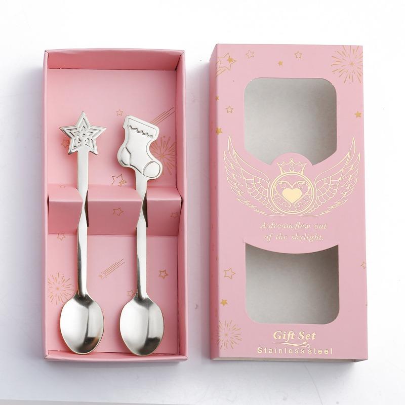 HANYANG Christmas Gift Small Spoon Snowman Spoon Scandinavian Style Cutlery Giveaway Spoon Gift Box Christmas Gift Box Gingerbread Spoon