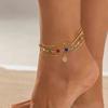 IngeSight.Z Y2K Bohemia Colorful Crystal Chain Foot Anklet Summer Beach Vacation Barefoot Anklets Chain Charm Jewelry Accessory