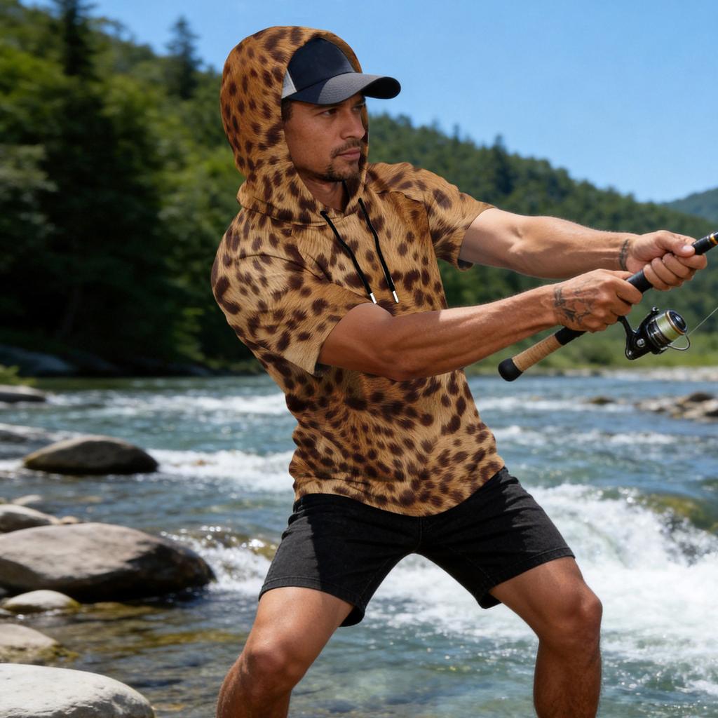 Sudadera con capucha deportiva casual para hombre, manga raglán, manga corta, jersey, tejido ligero y transpirable, adecuada para actividades al aire libre y pesca