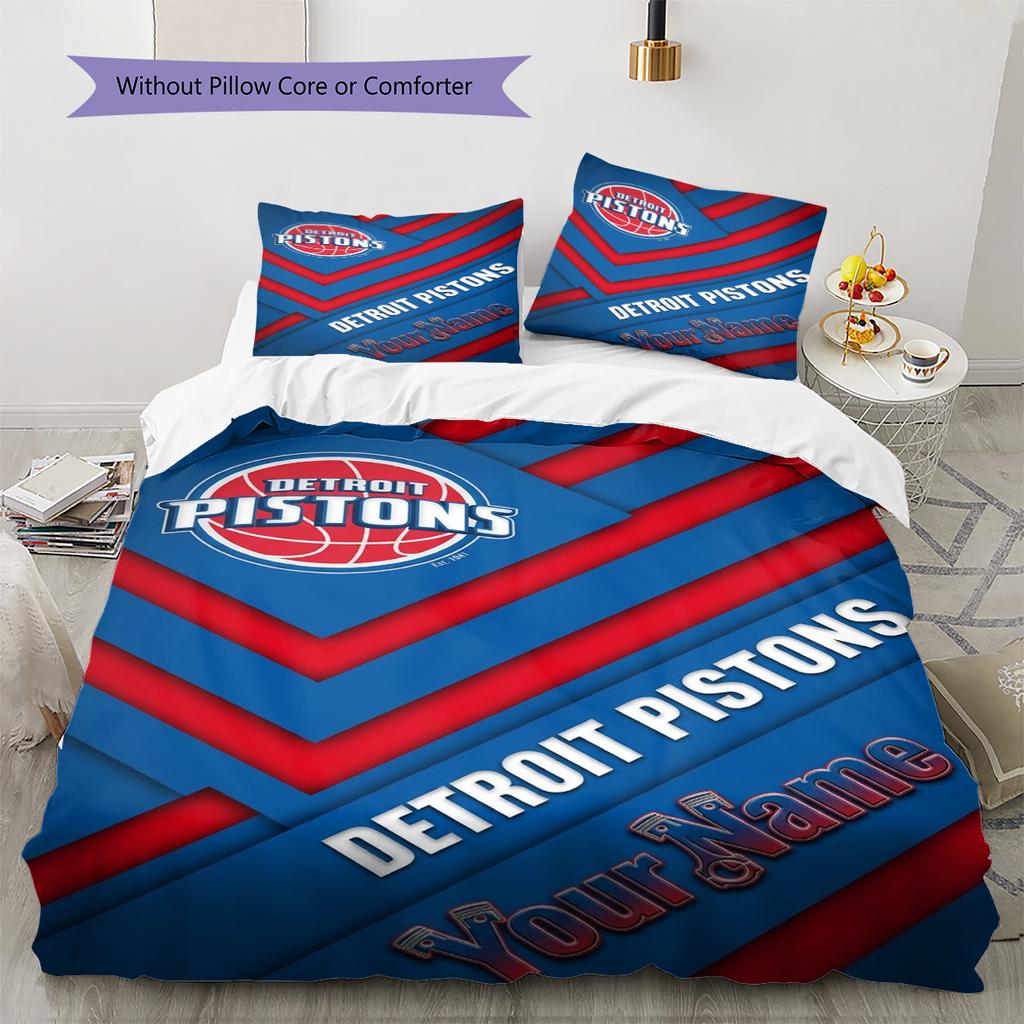 Name Custom Detroit Pistons Pattern Bedding Set Quilt Cover Pillowcase Home Decor Gift (1 * duvet cover + 2 * pillowcase, without core)