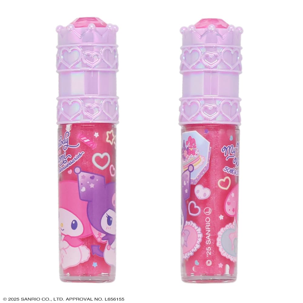 Shobido Sanrio Stone Lip Gloss (My Melody & Kuromi) with Glitter, Soap-Removable, Sanrio Kids' Cosmetics SA43879