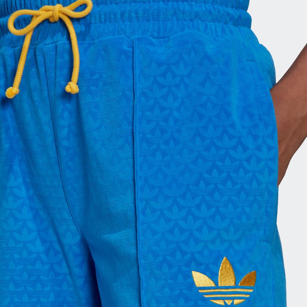 Adidas Originals Velour Track Pants With Embroidered Trefoil Logo And Elastic Slim Fit Women Bottoms Blue IB2048