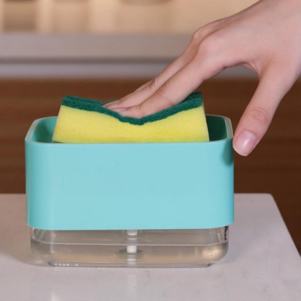 Kitchen Soap Dispenser with Drainage Sponge Holder Instant Refill - Cyan