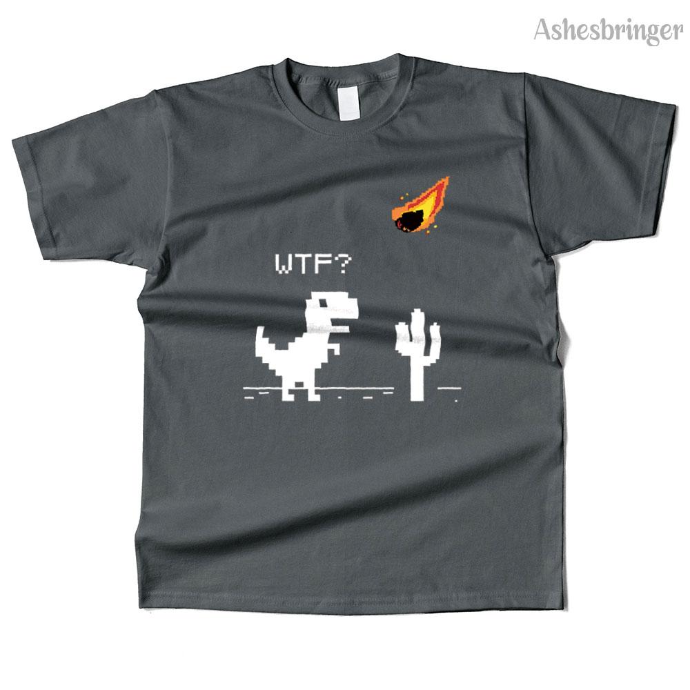 Mens Cotton WTF??? 8 Bit Graphic Funny T-REX T Shirt Street Casual Style Tee for Men and Women