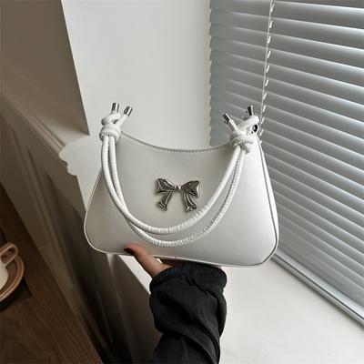 Textured Bow Simple New Spring Casual Solid Color Crossbody Single Shoulder Armpit Handbag Bag for Women