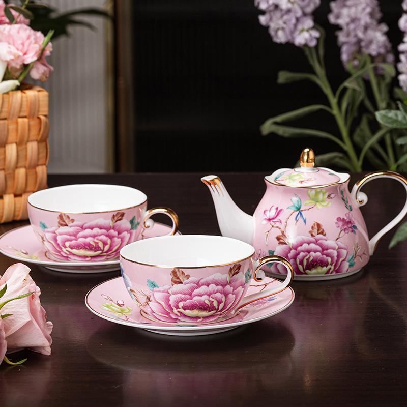 Creative Bone China Flower Tea Cup Pot One Person Set High Value Ceramic Tea Pot Cup Saucer Tea Pot For Noble Gifts