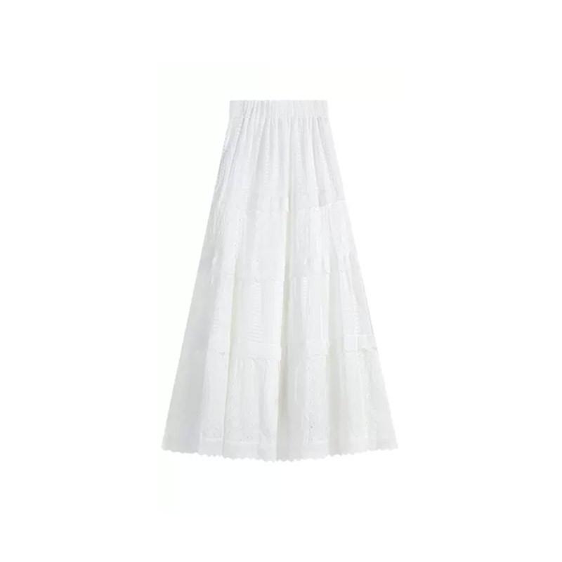 Gonna Lunga A-Line da Ballo a Vita Alta Bianco Torta per Donna - Elegante Gonna Lunga Voluminosa per Primavera, Estate e Autunno 2025