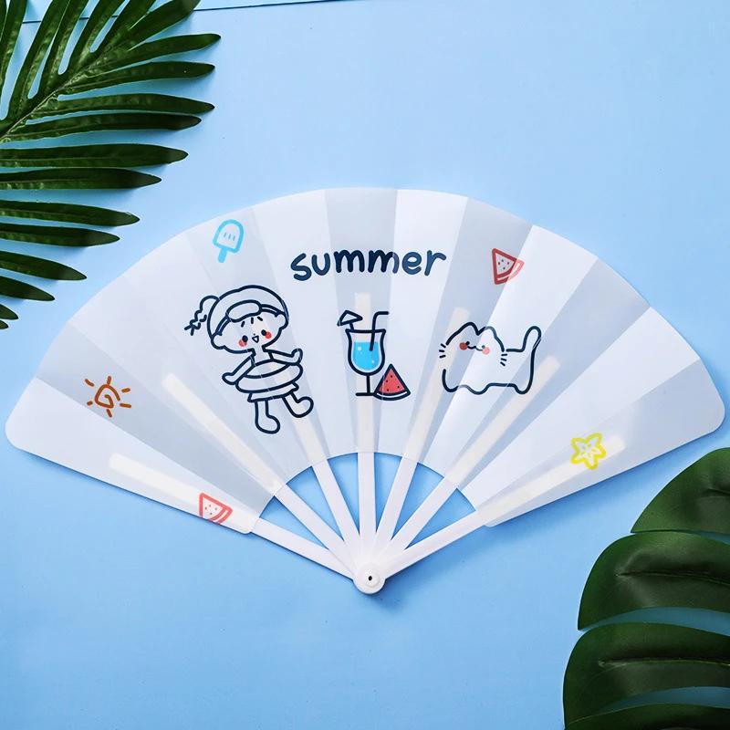 Cute Cartoon Seven Folding Fan Children's Plastic Hand Shaking Fan Students Summer Carry-on Handheld Portable Small Fan Students