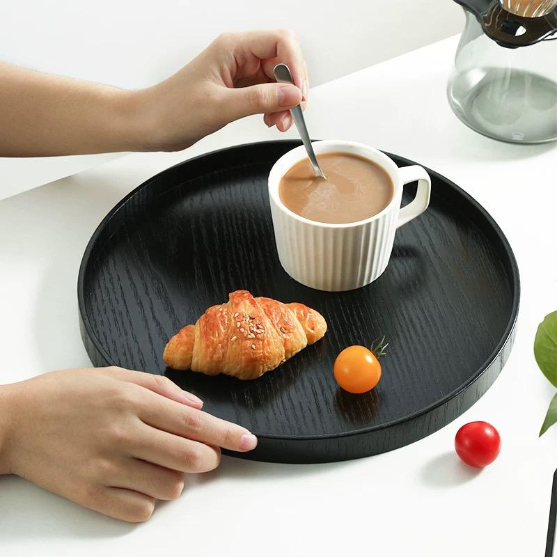 Japanese Black Wooden Dessert Tray, Rectangular Tea Tray, Circular Cake Rack, Cute Tray, Kitchen Accessories, Wooden Tableware