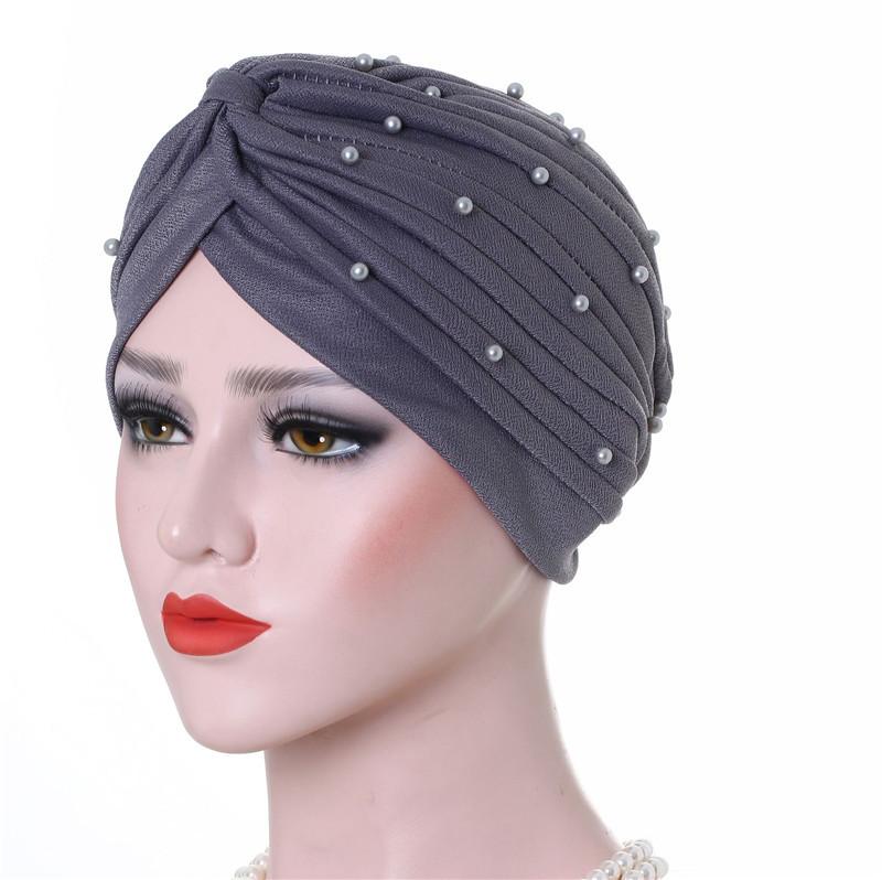 Cotton Solid Folds Pearl Muslim Turban Scarf  Women Islamic Inner Hijab Caps Arab Wrap Head  Femme Musulman Turbante Mujer