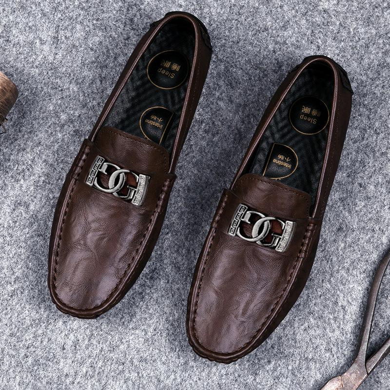 Męskie buty moda skórzana czapka buty miękka podeszwa buty do jazdy na jednym pedale męskie casualowe skórzane buty klasyczne mokasyny