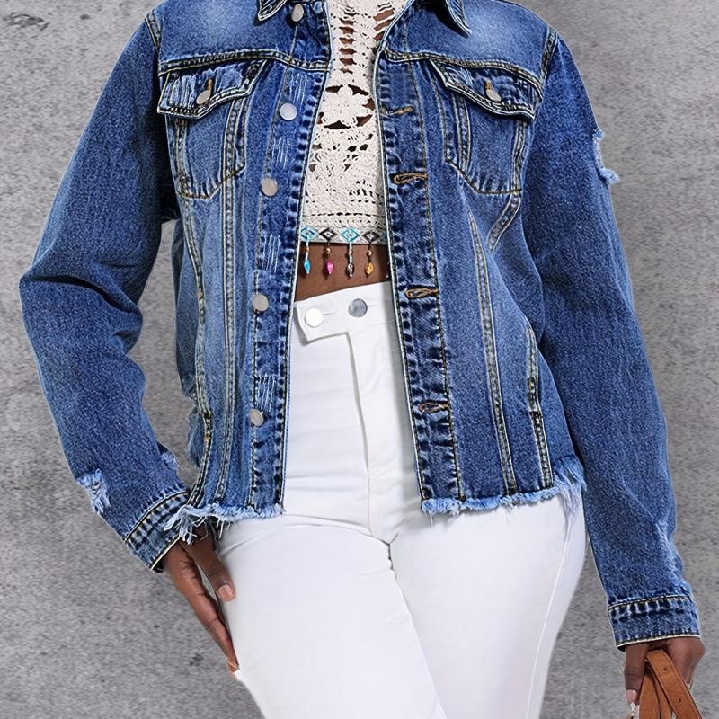 

European & American Women s Fashion Turn-up Hem Denim Button-up Jacket - 2026 Style S