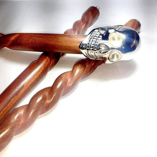 Victorian Brass Wooden Silver Human Skull Handle Design Folding Walking Stick 93.98 Cm Handcrafted Walking Cane Gift
