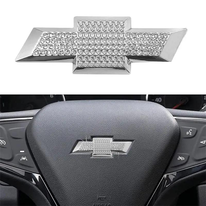 Kcwx2 Car Steering Wheel Center Emblem Logo Bling Crystal Stickers for Chevrolet Chevy Cruze Equinox Malibu Spark Sonic Captive Aveo