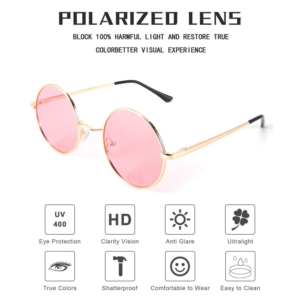 Polarized Retro Round Frame Sunglasses for Men and Fashionable Colorful Sunglasses [FEISEDY] Glasses, Women,