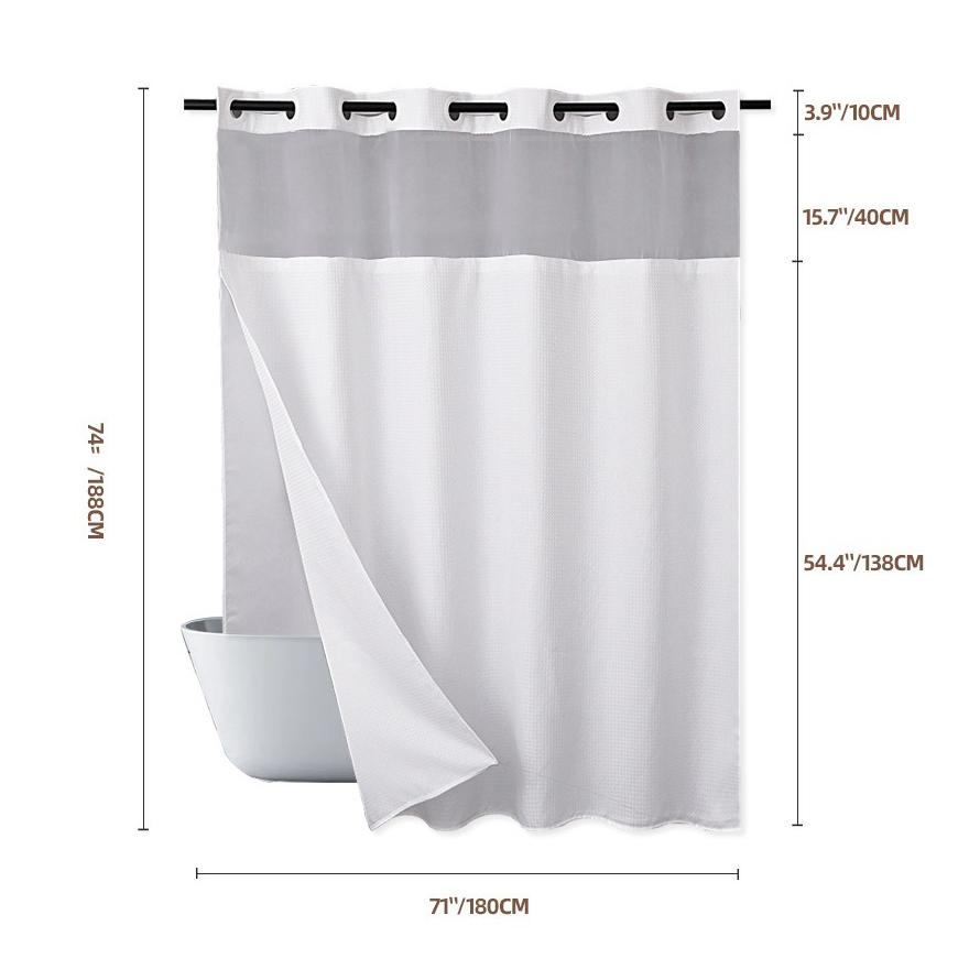 No Hook Shower Curtain with Snap In Liner, 230GSM Waffle Weave Shower Curtains for Bathroom, Hotel Grade,Spa Like Bath Curtain