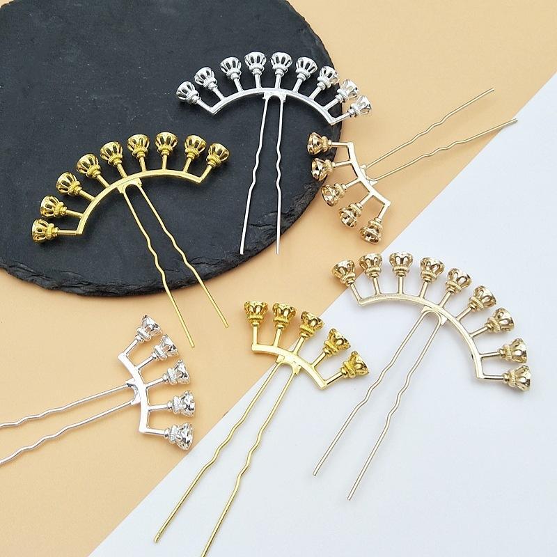 Beadable Alloy Arch Hair Pin Blanks Multiple Bead Mounts 3 Colors for DIY Hanfu Hair Accessories Making