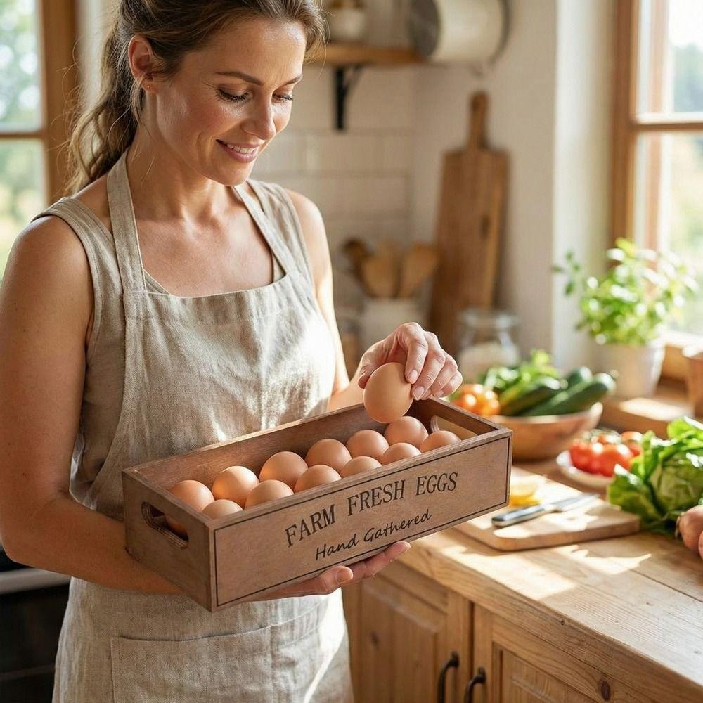 Open-Top Lid Egg Storage Box Rustic Egg Display Crates Durable Wood Egg Case  Farmhouse Use