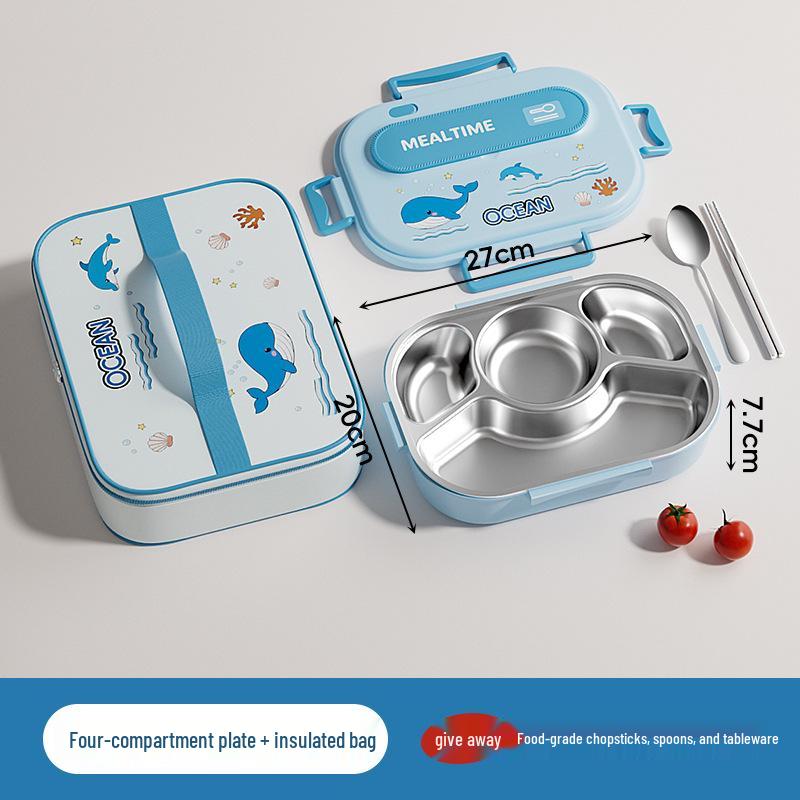 304 Stainless Steel Portable Insulated Lunch Box with Compartmented Lid, Large Capacity Bento Box for Students.