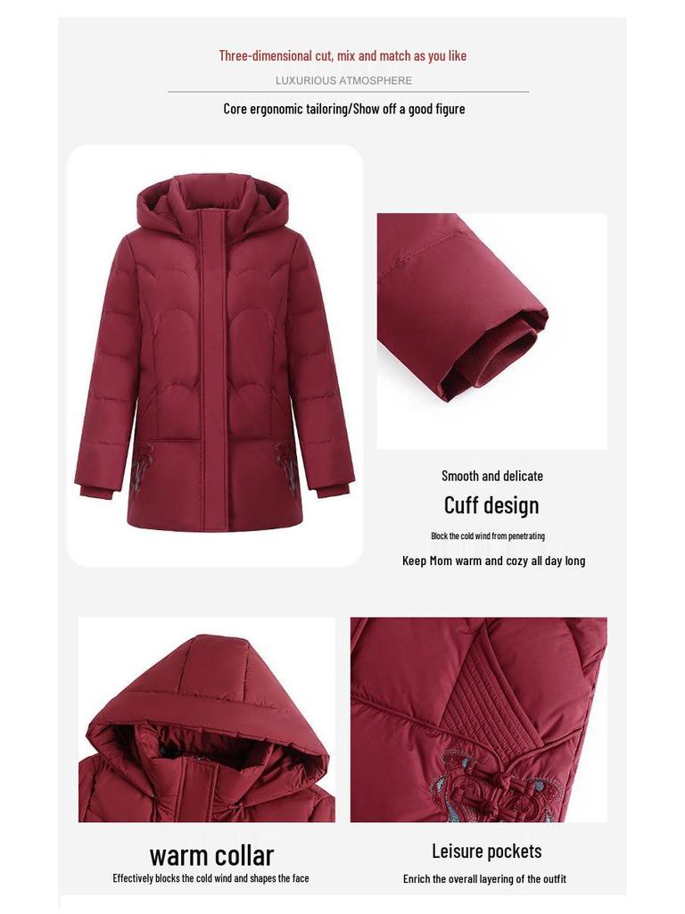 Marke Kältefeste Elegante Daunenjacke für Mama - 2025 Winterwärme, Dicke Weiße Entendaunenmantel für Mittelalte und Ältere Frauen.