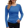 Camiseta Básica de Manga Larga para Mujer, Cuello Redondo, Canalé, Color Liso