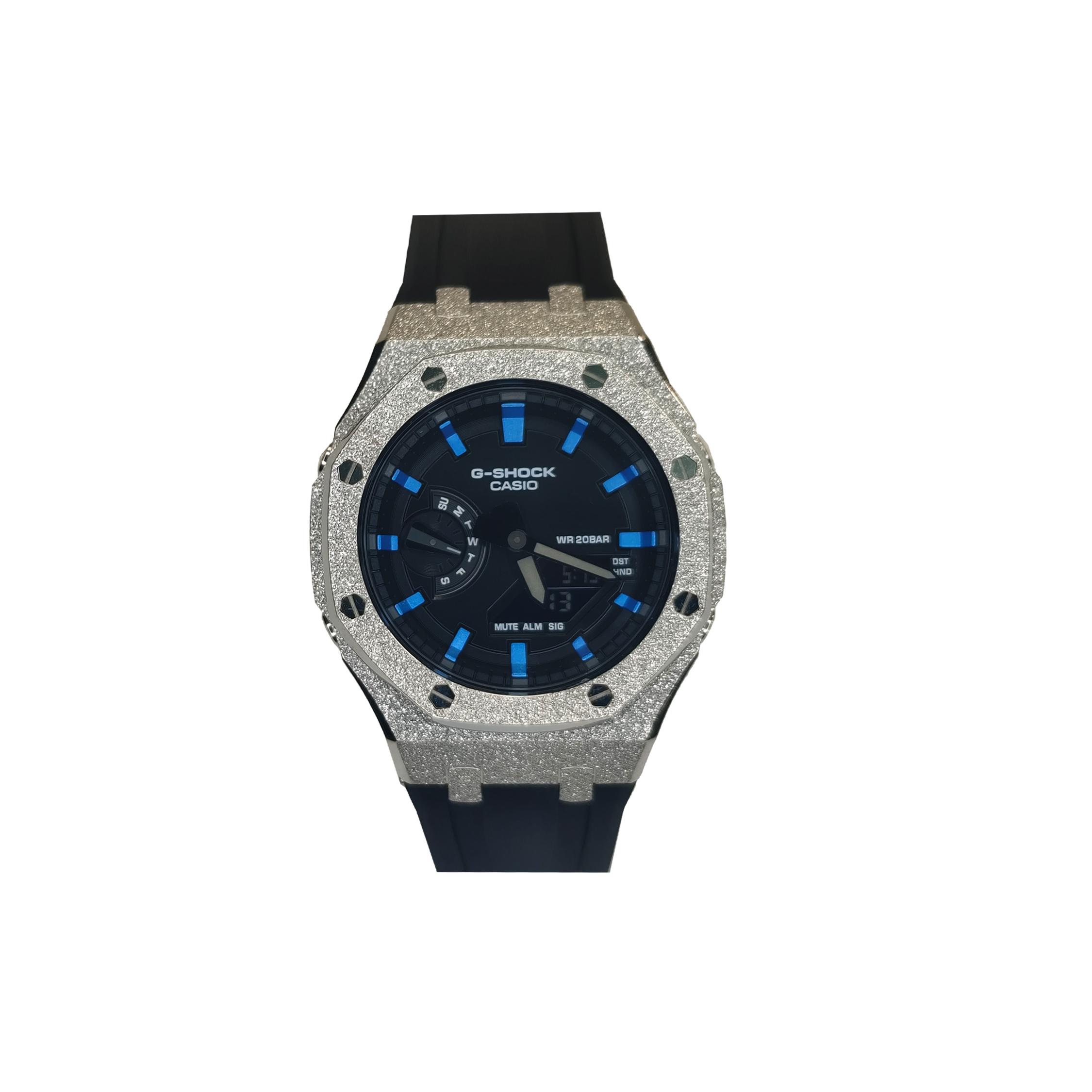 

CASIO Men Liquid Crystal,Analog Dual Display Series Black Watch GA-2100-1A1(Watch3--) Frost Silver Black Star