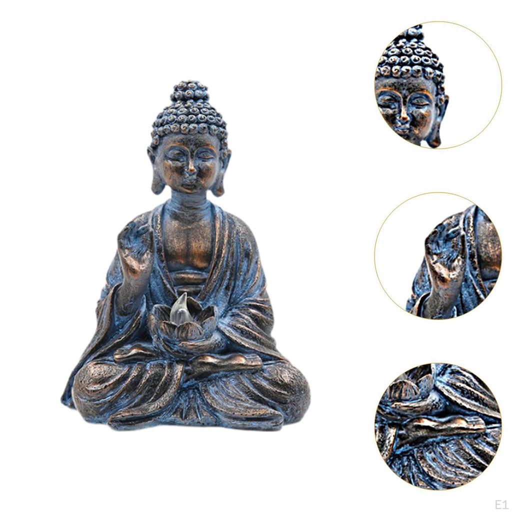 Buddha Sculpture Resin Figurine Solar Power Desktop Ornament Housewarming Gift Art Craft Religious