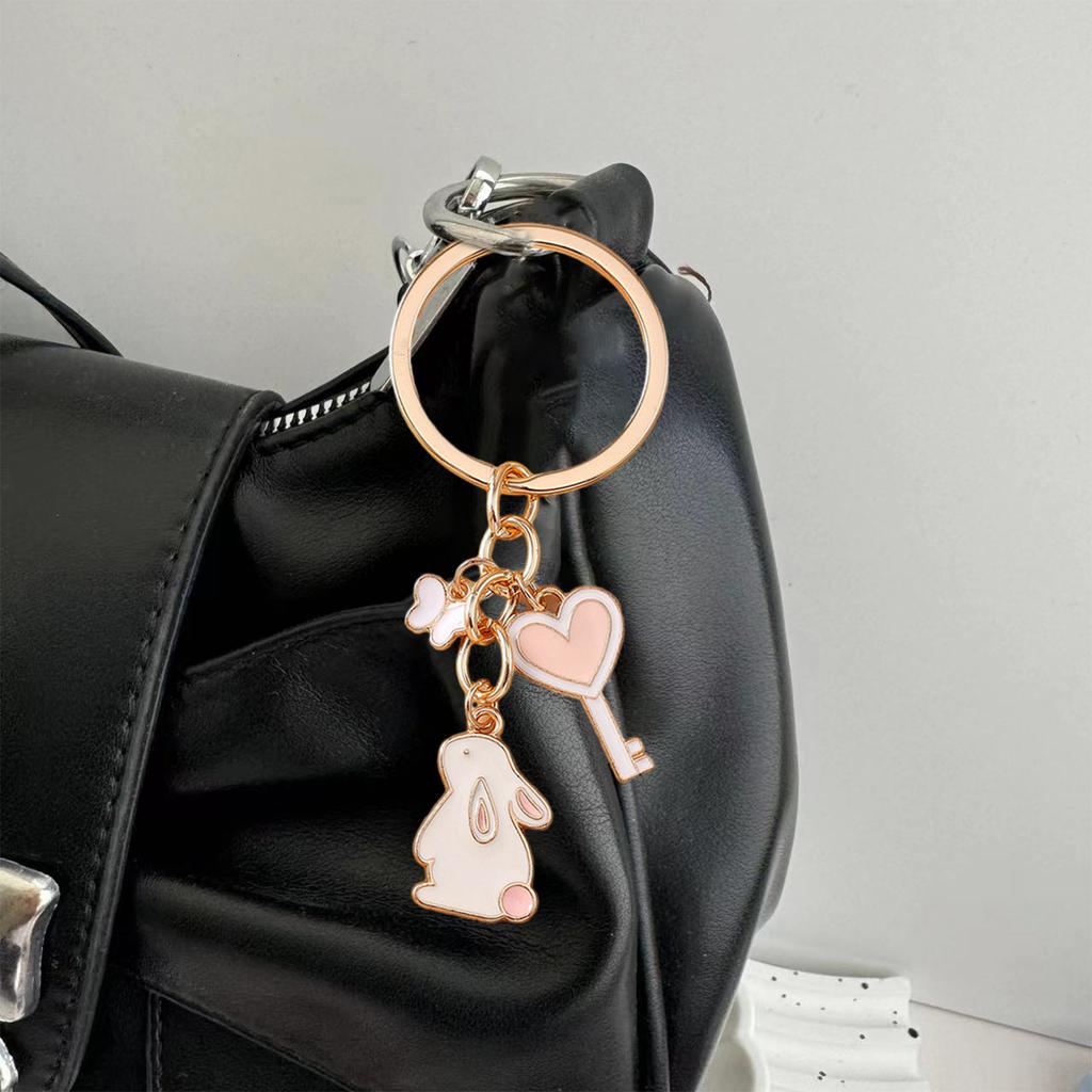 Creative Cartoon Heart Rabbit Keychain Featuring Crown Rabbit Design Durable Alloy Pendant for Young Women and Students
