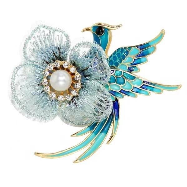 Retro Handmade Embroidery Hundred Birds Chaofeng Brooch Ancient Hanfu Accessories Temperament Pearl Flowers