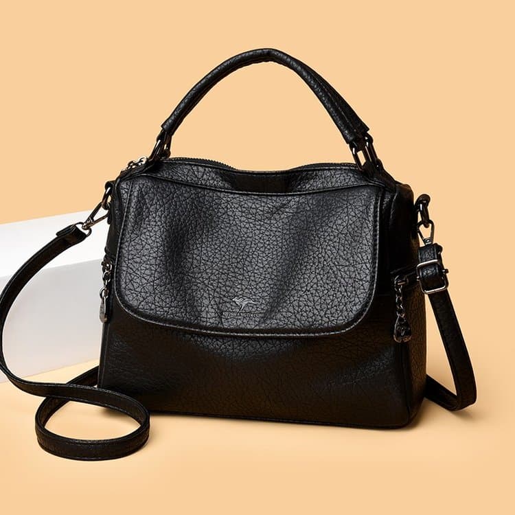 Soft leather multi-compartment crossbody bag women s shoulder bag чёрный