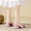 In Stock French Coco Style Soft Leather Color Block Low Cut Sandals - Women's Spring Mid and Thick Flat Heels