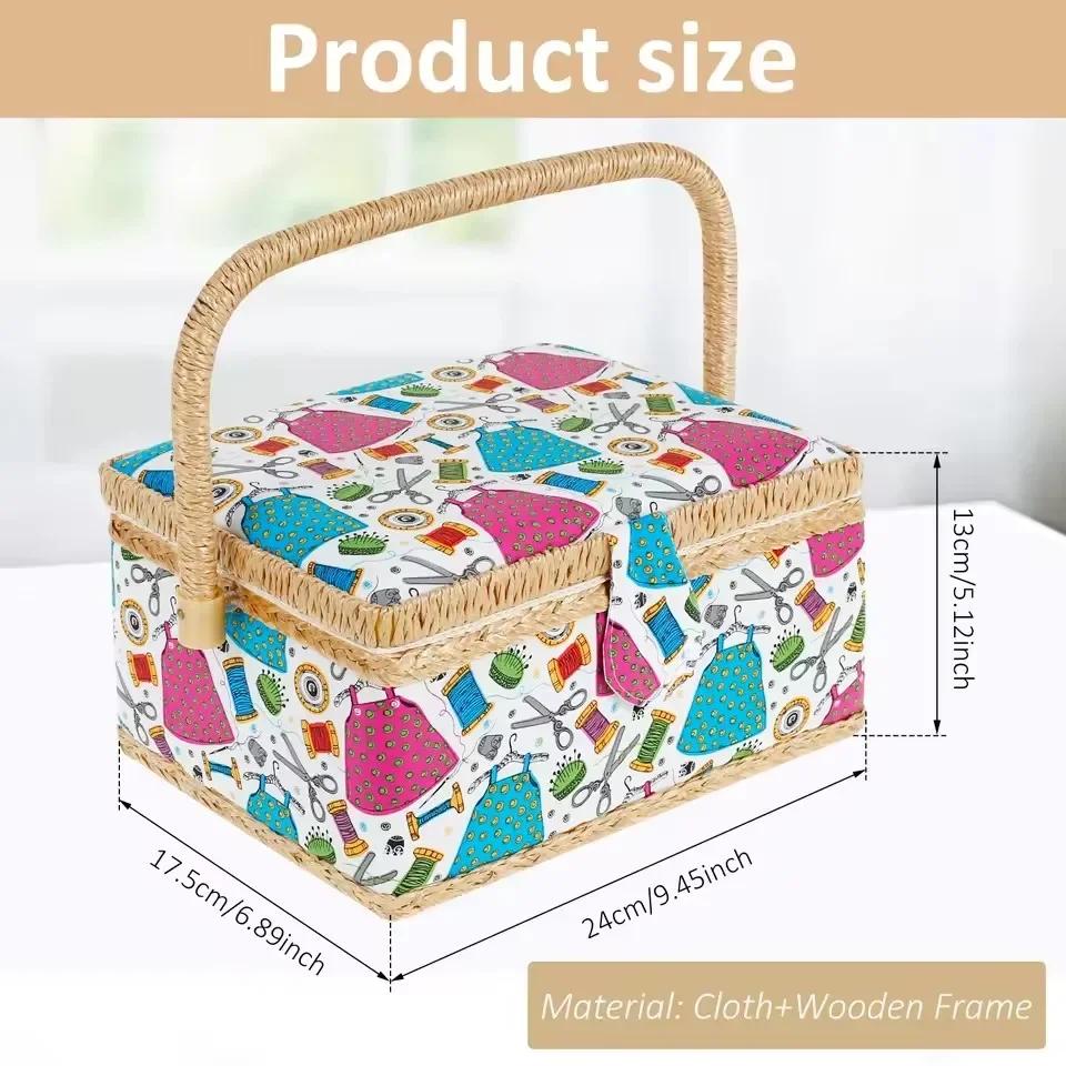 Sewing Storage Box Craft Sewing Tool Layer Needle Thread Basket Floral Thimble Thread Needle Sewing Organizer Accessories