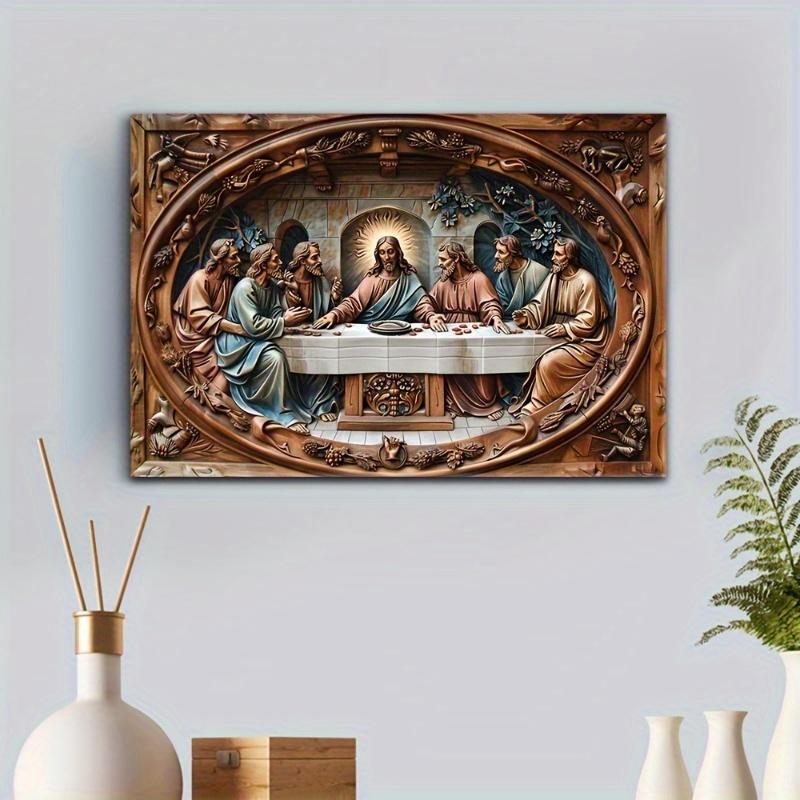 2d Flat 30*20cm, Religious Themed Wooden Wall Art: The Last Supper Scene, Christian Decor, for Kitchen, Garden, Bedroom, Cafe, Bar.