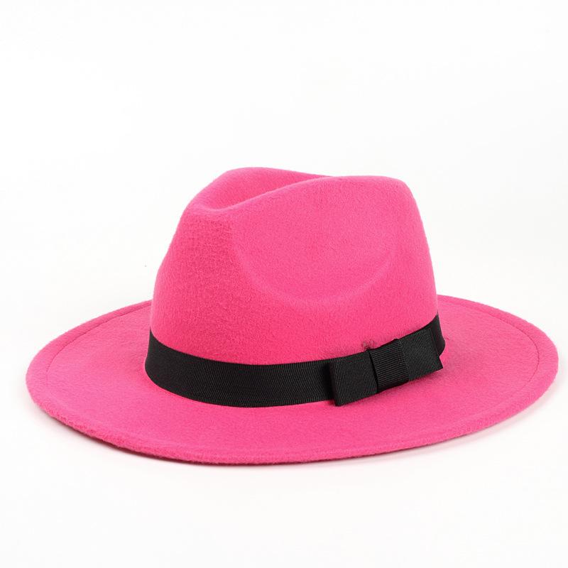 Street Shot Imitation Wool British Retro Jazz Hat Men'S And Women'S Big-Brimmed Top Hat Felt Hat Versatile Shade