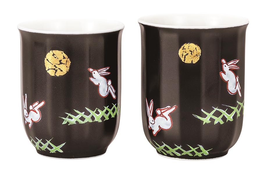 Kutani ware Iwataya set of teacups, Moon Rabbit K9-771