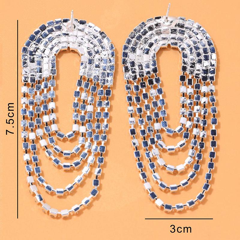 Orecchini a Frange a U con Strass alla Moda per Donna Orecchini Lunghi Multistrato Brillanti Esagerati Accessori Gioiello