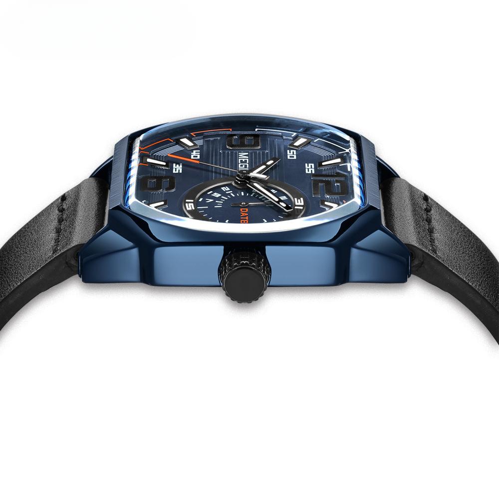 New Men's Creative Square Sports Waterproof Luminous Leather Quartz Watch