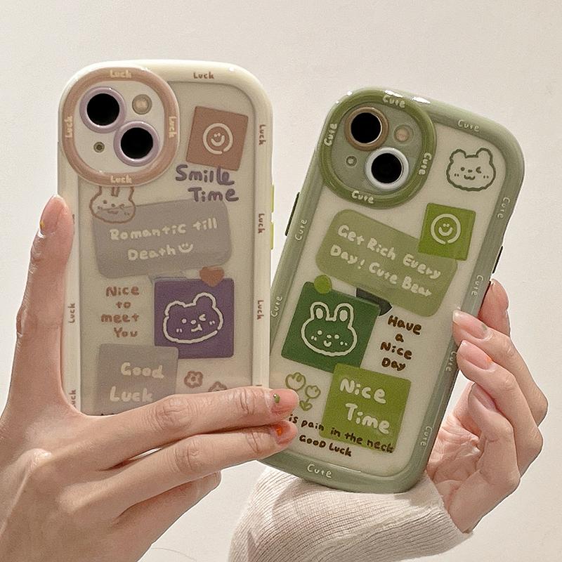 Capa protetora antichoque de coelho com urso de desenho animado para iPhone 13 Pro Max 14 12 11 Silicone macio transparente capa traseira de telefone