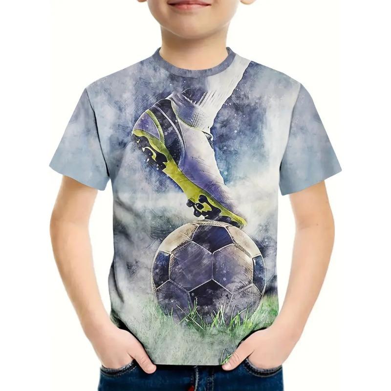 Sportliches Fußball-3D-gedrucktes T-Shirt, Kinder- und Jungenbekleidung, kurze Ärmel, lässige Kinderbekleidung, modische Jungen