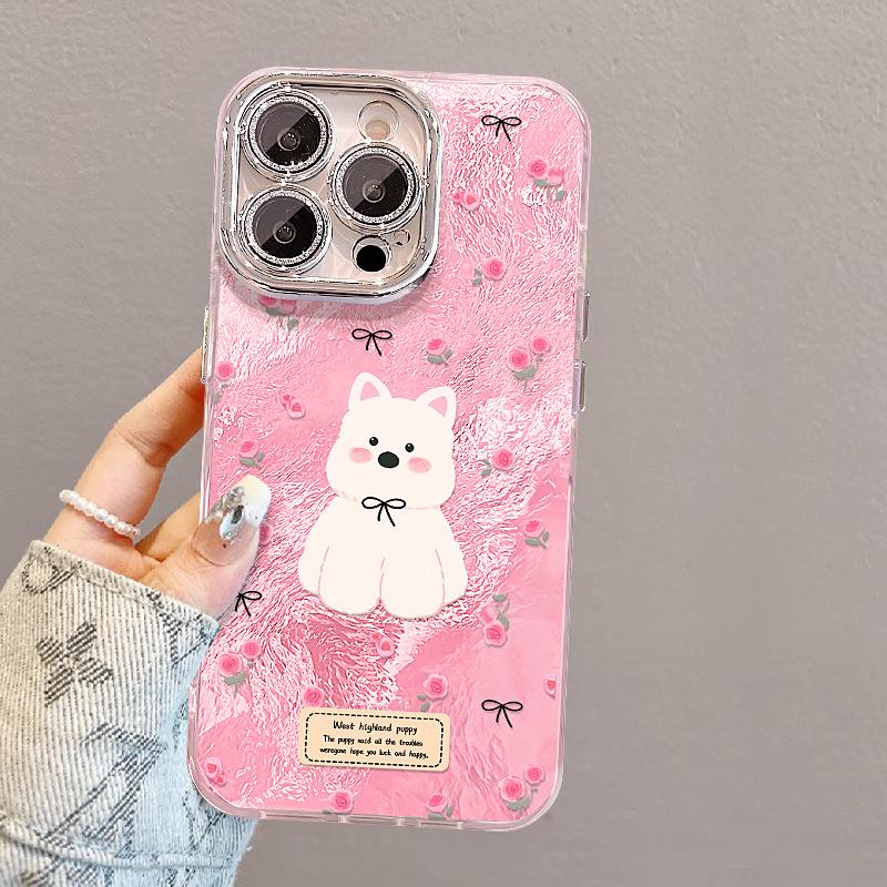 Floral puppy lanyard is suitable for Apple 17 mobile phone case mate80promax new 16 cute 15 all-inclusive anti-drop.