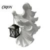 Seasonal Holiday Garden Ornaments Halloween Ghost Messenger Resin Figurine, Witch Statue with Lantern, Waterproof Indoor Outdoor Decorative