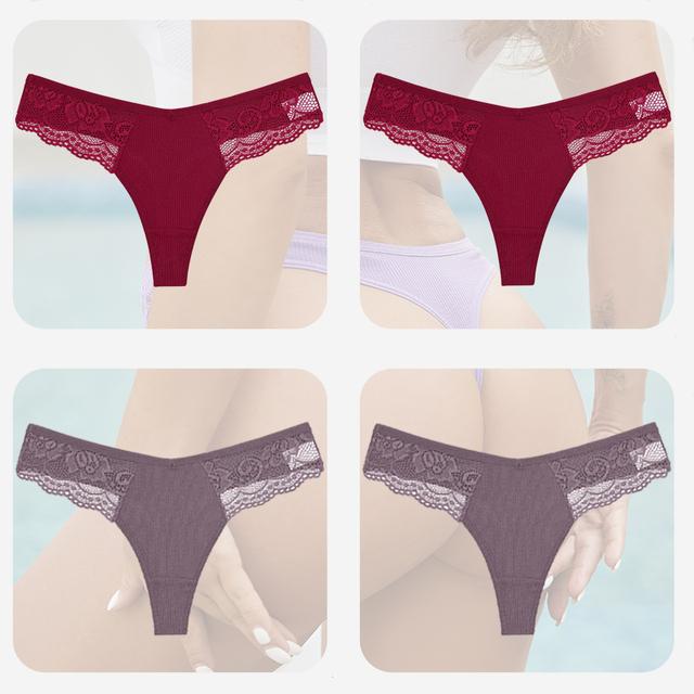 FINETOO Women Sexy Panties Lace thong Briefs Underwear for Female Intimates Lingerie Sexy Pantys Perspective Floral Plus Size Panties