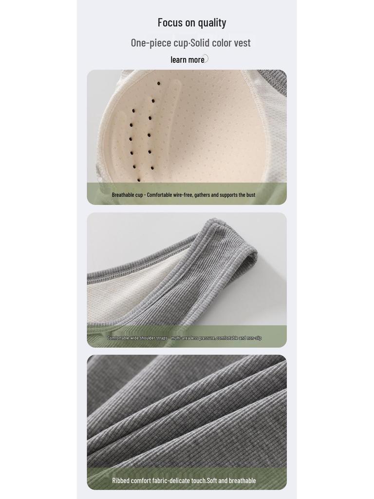 Silk Spaghetti Strap Vest with Padded Cups, Latex Chest Pads, Square Neckline; Women's Innerwear/Outerwear, Covers Side Fat