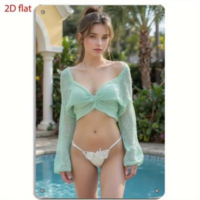 Frameless Iron 2D Wall Art Mint Green Palm Lace Swimsuit Kitchen Decor